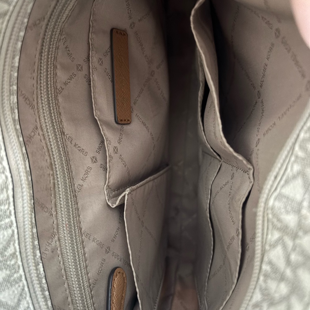 Michael Kors Beige Logo Crossbody with Brown Leather Strap - Picture 2 of 2